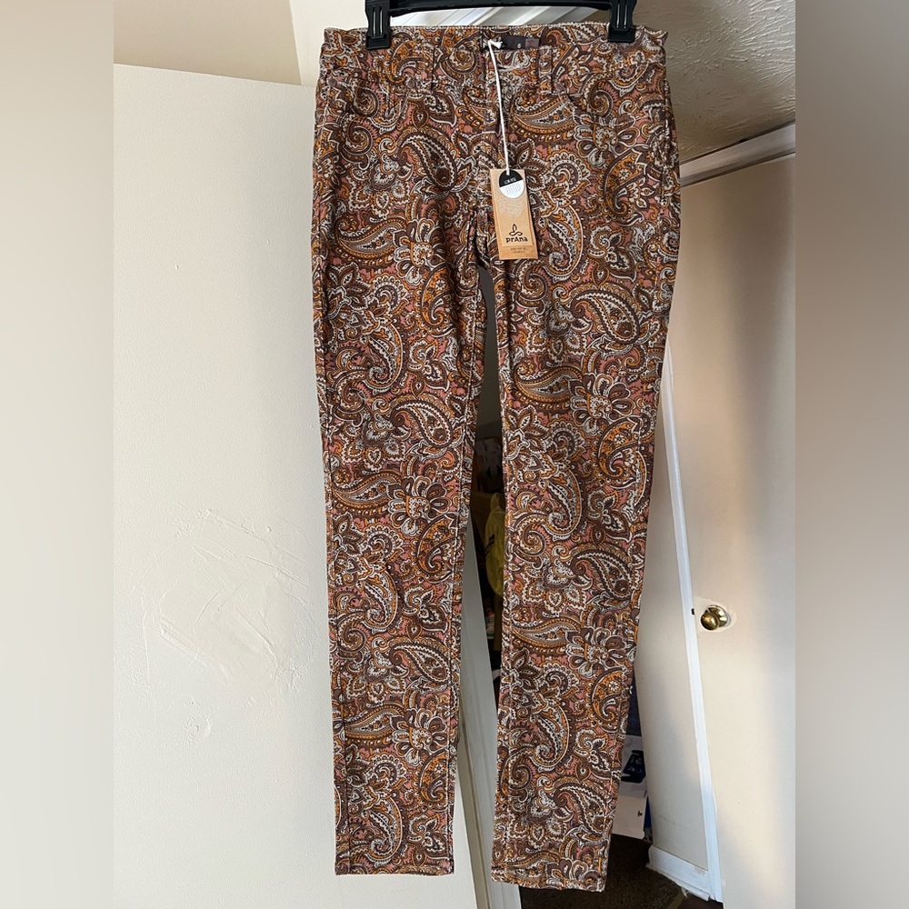 Prana Paisley Print Pants in Brown and Orange